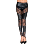 Wetlook Legging Met Kant - Zwart