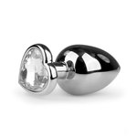 Metalen buttplug met transparant hartje - zilverkleurig