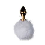 Goudkleurige buttplug met witte konijnenstaart