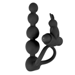 Triple Pleasure Cockring Met Anaalkralen En Stimulator - Zwart
